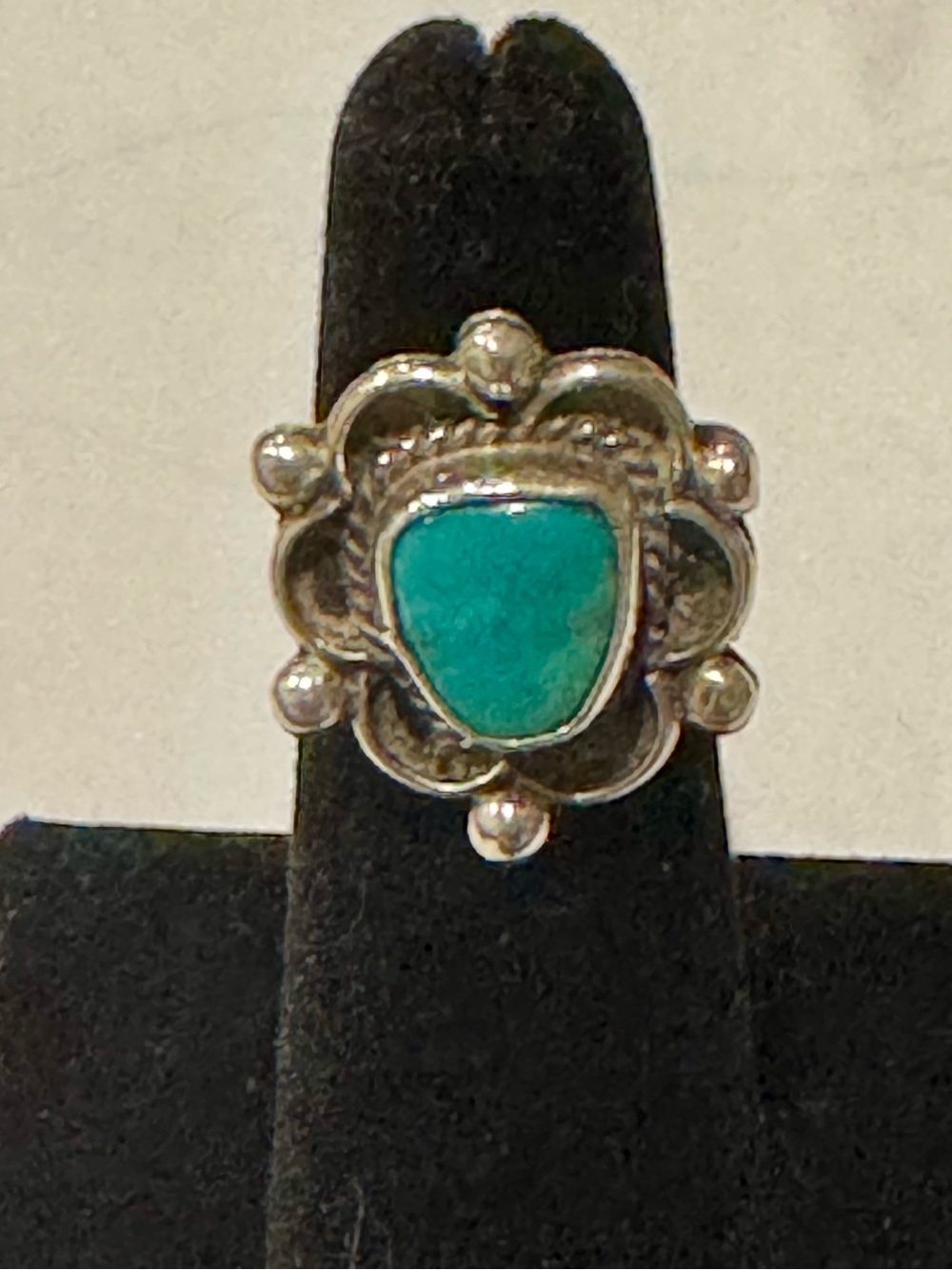 Sterling Silver Turquoise Flower Ring - Teal Blue